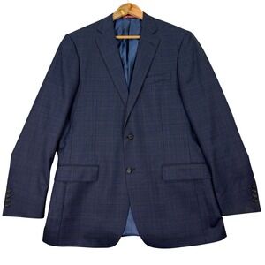 Hart Schaffner Marx Mens 42L Navy Blue Plaid Two Button Blazer Sport Coat USA